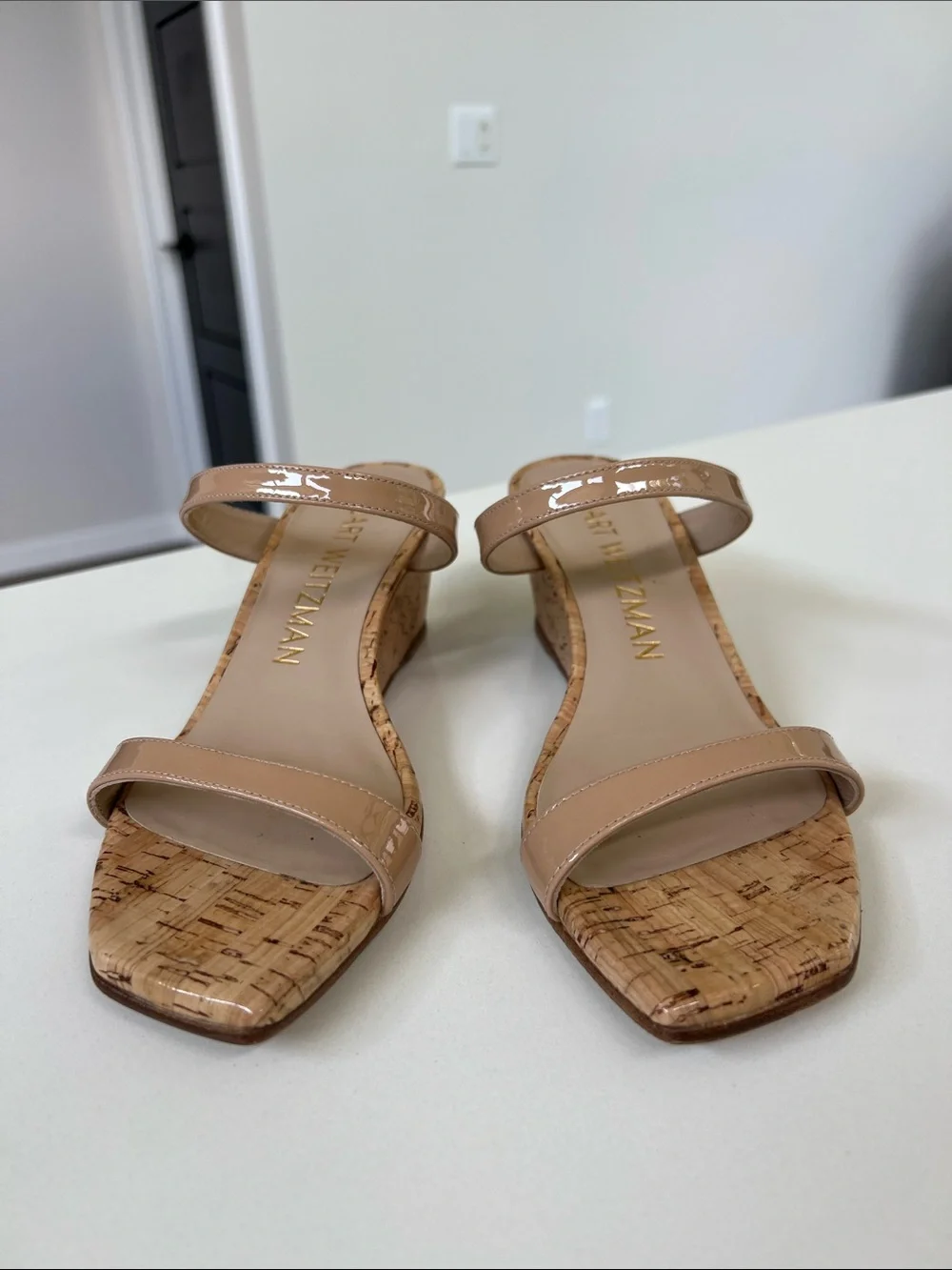 Stuart Weitzman aleena 50 wedge open toe sandals heels adobe tan 7.5
